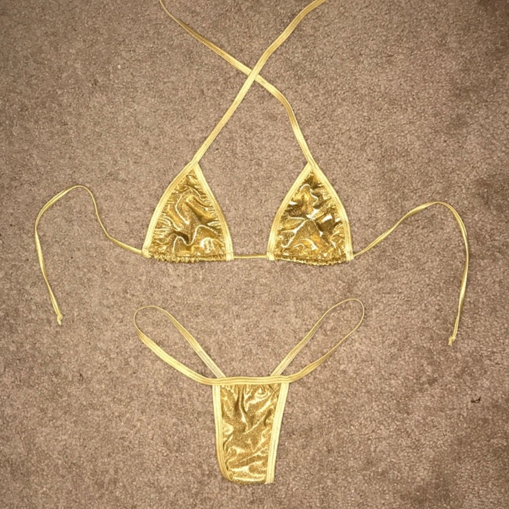 Gold stripper bikini set
